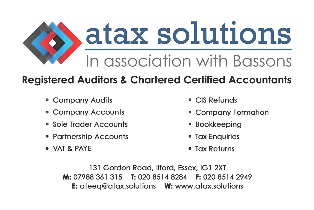 Atax Solutions business card front designed by 9WEB