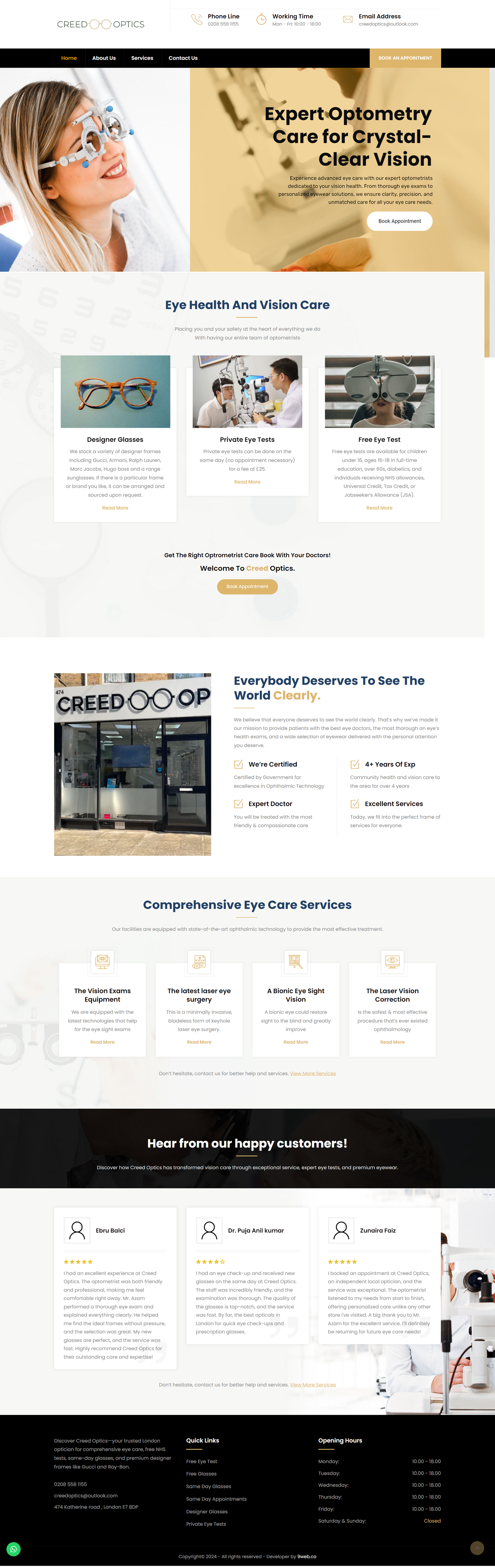 Creed Optics website after redesign by 9WEB